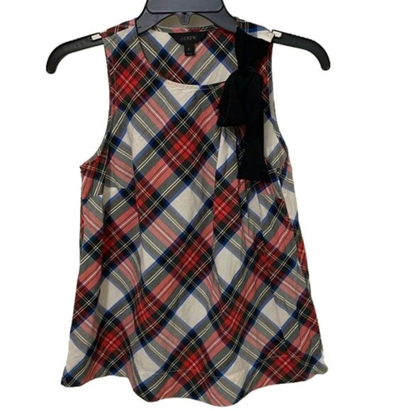 J. Crew Tartan Plaid Bow Shoulder Sleeveless Top Womens Size 2 Christmas Holiday - Picture 1 of 9